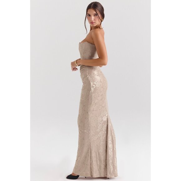 House of CB Persephone gold chiffon mesh strapless corset maxi dress XS - Picture 5 of 12